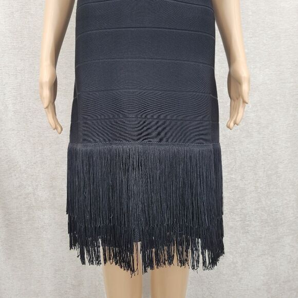 Venus Bandage Black Fringe Sleeveless Dress Gatsby Meets Moden Cocktail - Picture 4 of 16